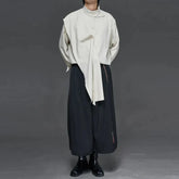 Threebooy Mens Shirt Scarf Ribbon Decoration Shirt Autumn Streetwear Japanese Dark Style Campus Performance Long-Sleeve Top Men'S Clothing